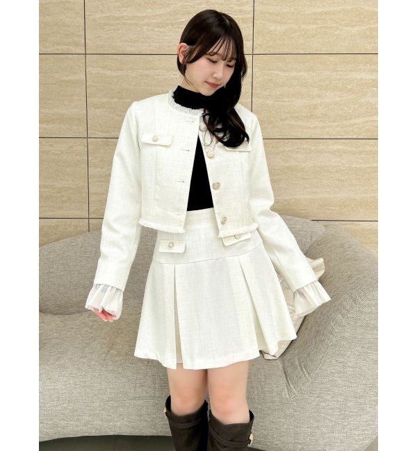 dazzlin「2WAYシングルツイードジャケット」|ノーカラージャケット|