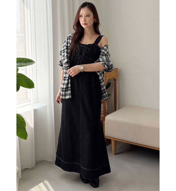 MERCURYDUO「デニムレースアップジャンスカ」|ジャンパースカート|