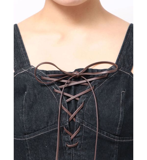 MERCURYDUO「デニムレースアップジャンスカ」|ジャンパースカート|