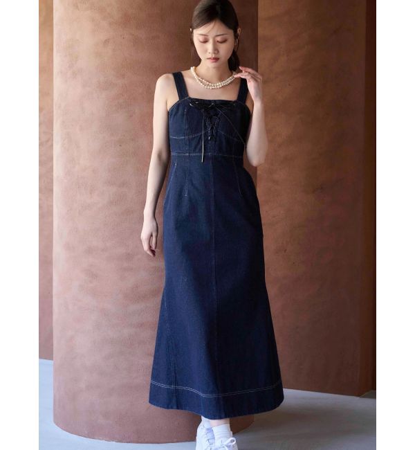 MERCURYDUO「デニムレースアップジャンスカ」|ジャンパースカート|