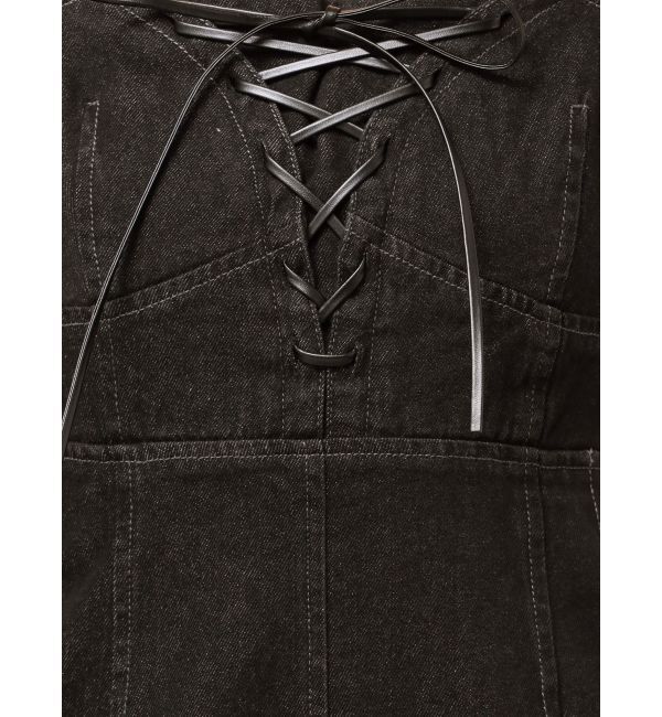 MERCURYDUO「デニムレースアップジャンスカ」|ジャンパースカート|