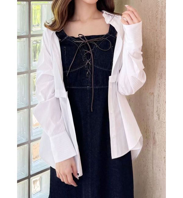 MERCURYDUO「デニムレースアップジャンスカ」|ジャンパースカート|