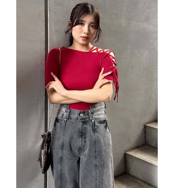 MURUA「レースアップハーフリブニット」|ニット・セーター|