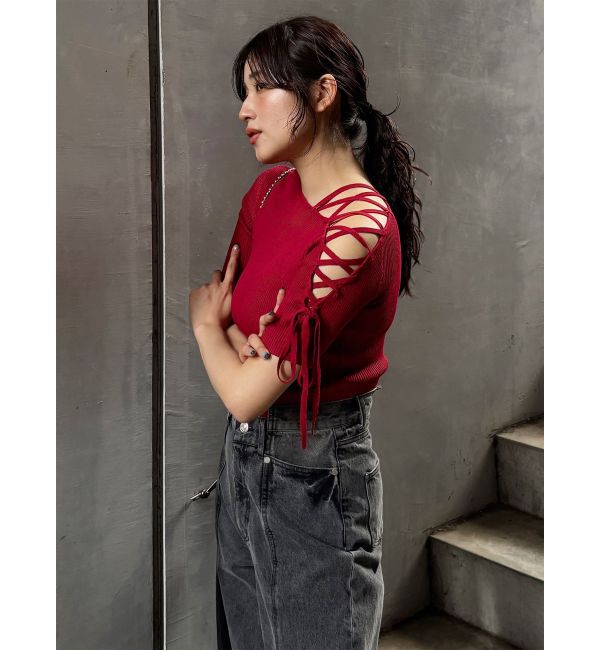 MURUA「レースアップハーフリブニット」|ニット・セーター|