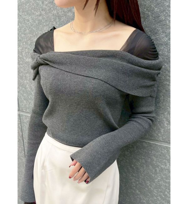 LAGUNAMOON「チュールコンビオフショルニットプルオーバー」|ニット・セーター|