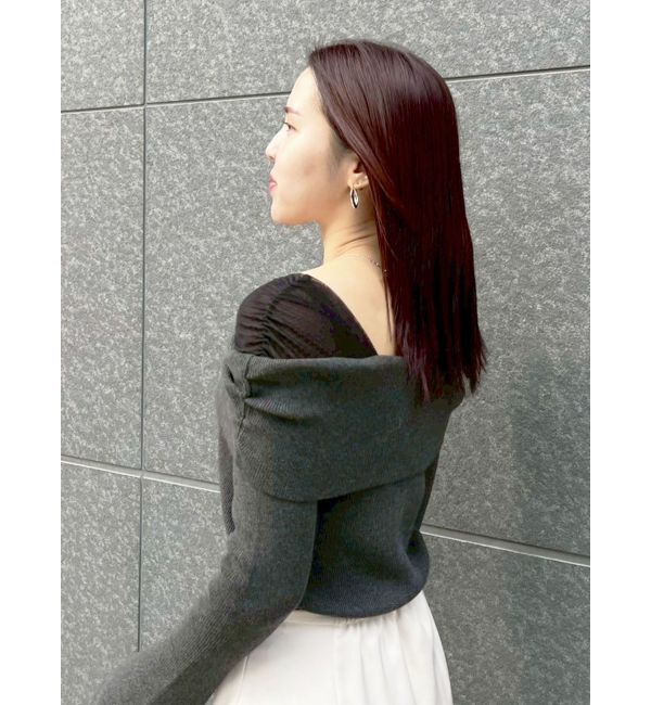 LAGUNAMOON「チュールコンビオフショルニットプルオーバー」|ニット・セーター|