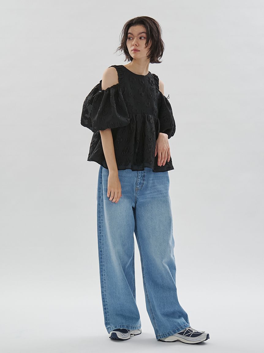 emmi atelier「ウエストゴムルーズデニムパンツ」|デニム|