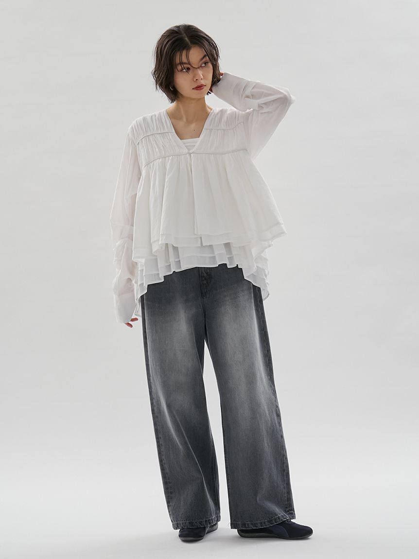 emmi atelier「ウエストゴムルーズデニムパンツ」|デニム|