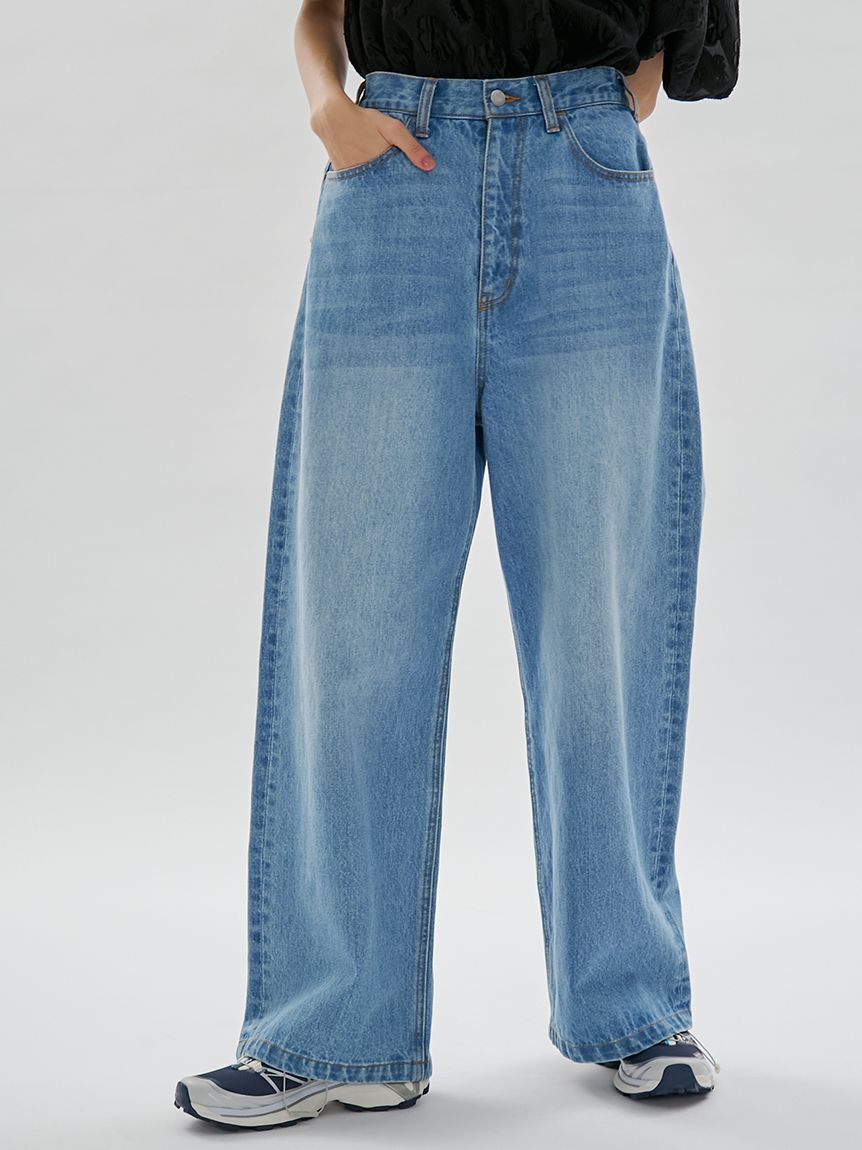 emmi atelier「ウエストゴムルーズデニムパンツ」|デニム|BLU