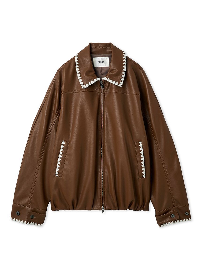 FURFUR「トリミング刺繍レザーライクブルゾン」|ブルゾン・スタジャン|