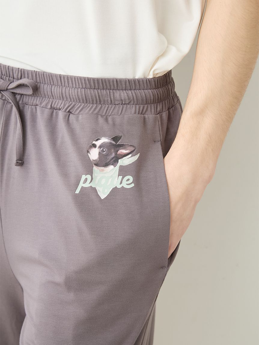 GELATO PIQUE HOMME「【HOMME】【接触冷感】レーヨンドッグワンポイントTシャツ&ハーフパンツセット」|ルームウェア|