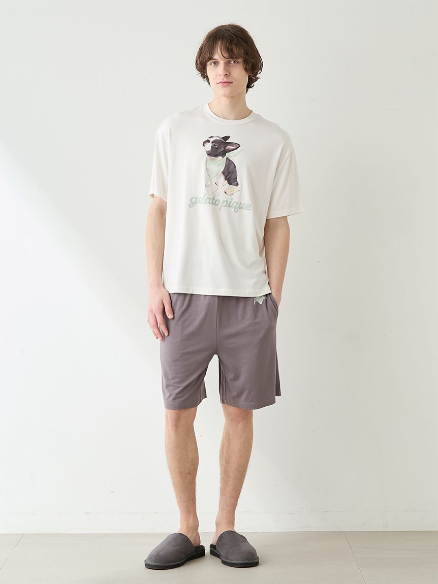 GELATO PIQUE HOMME「【HOMME】【接触冷感】レーヨンドッグワンポイントTシャツ&ハーフパンツセット」|ルームウェア|