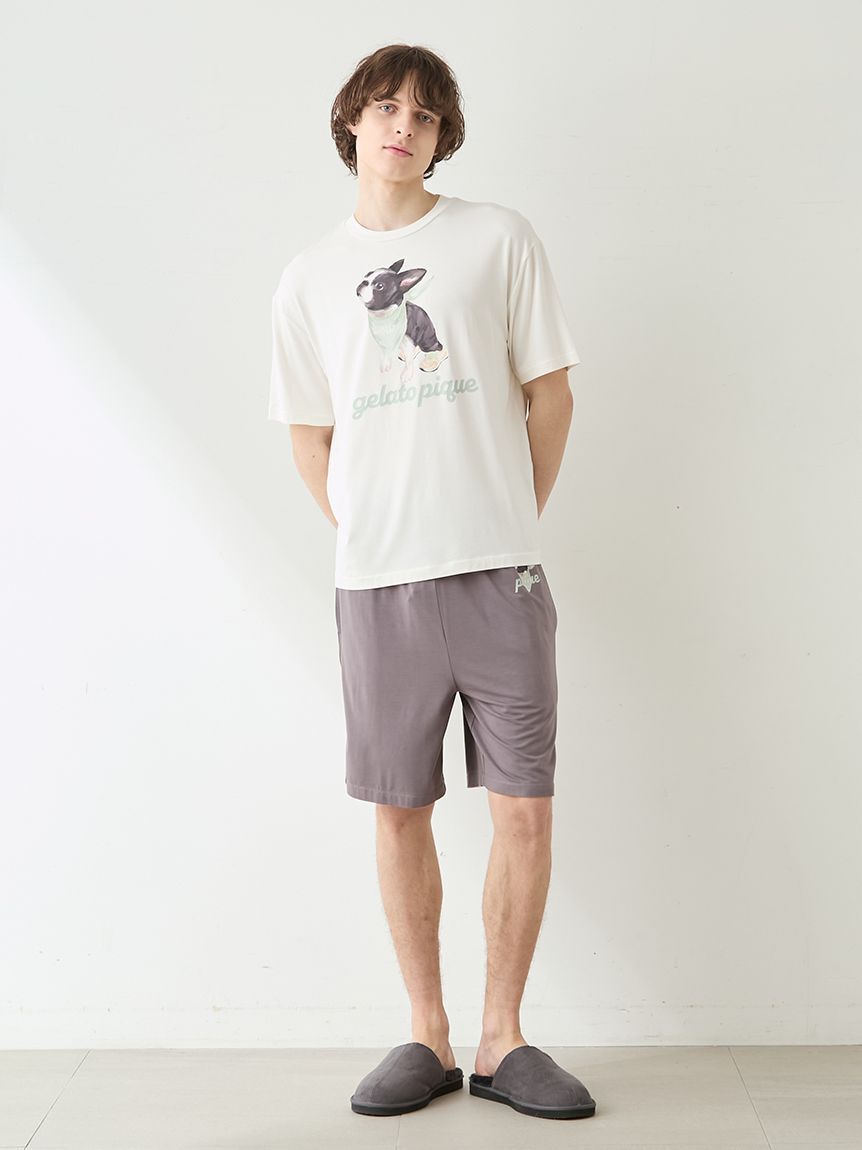GELATO PIQUE HOMME「【HOMME】【接触冷感】レーヨンドッグワンポイントTシャツ&ハーフパンツセット」|ルームウェア|