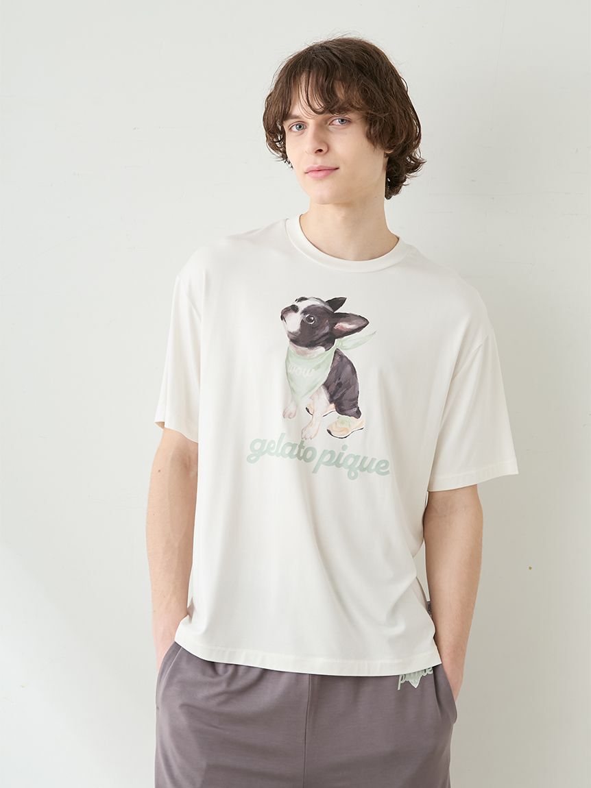 GELATO PIQUE HOMME「【HOMME】【接触冷感】レーヨンドッグワンポイントTシャツ&ハーフパンツセット」|ルームウェア|