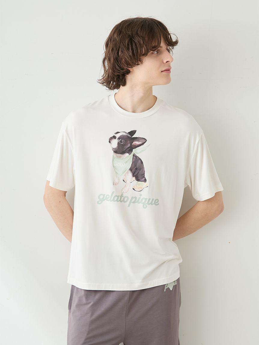 GELATO PIQUE HOMME「【HOMME】【接触冷感】レーヨンドッグワンポイントTシャツ&ハーフパンツセット」|ルームウェア|