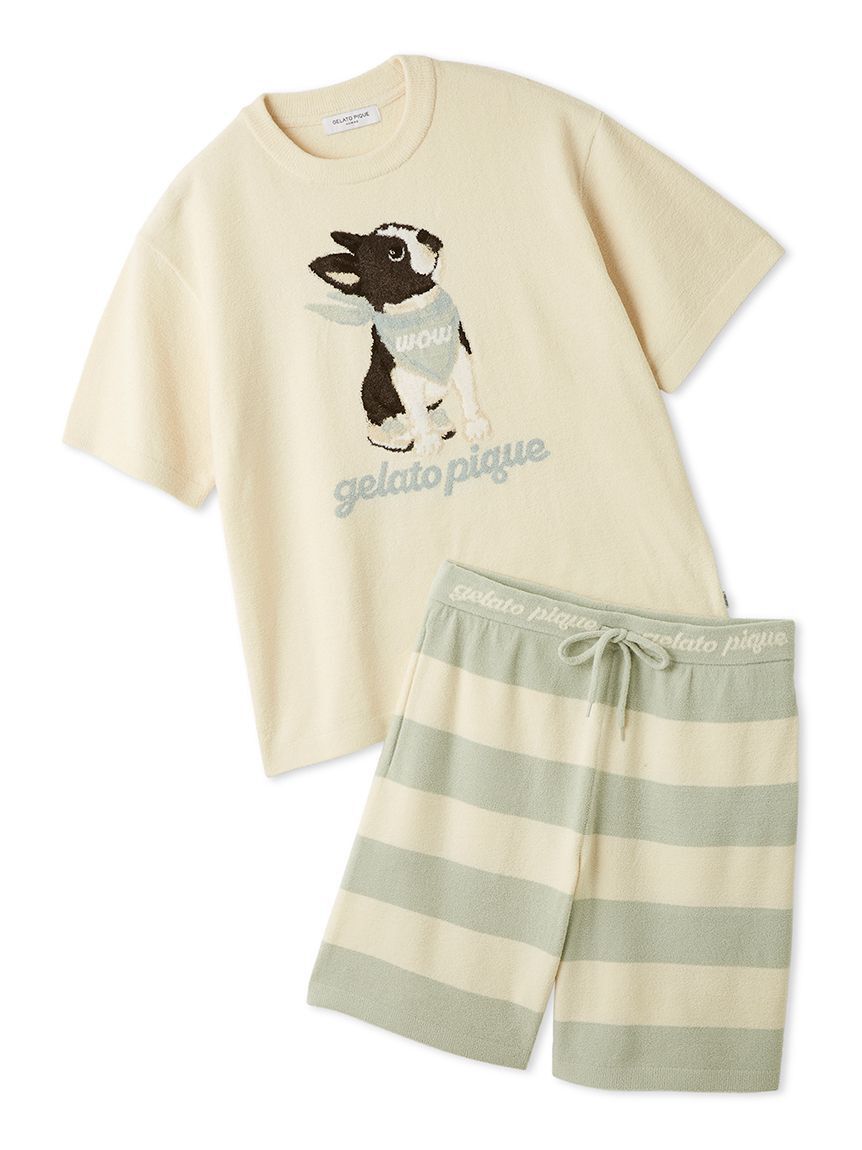 GELATO PIQUE HOMME「【ONLINE限定】【HOMME】エアリーモコドッグジャガードプルオーバー&ハーフパンツセット」|ルームウェア|CRM