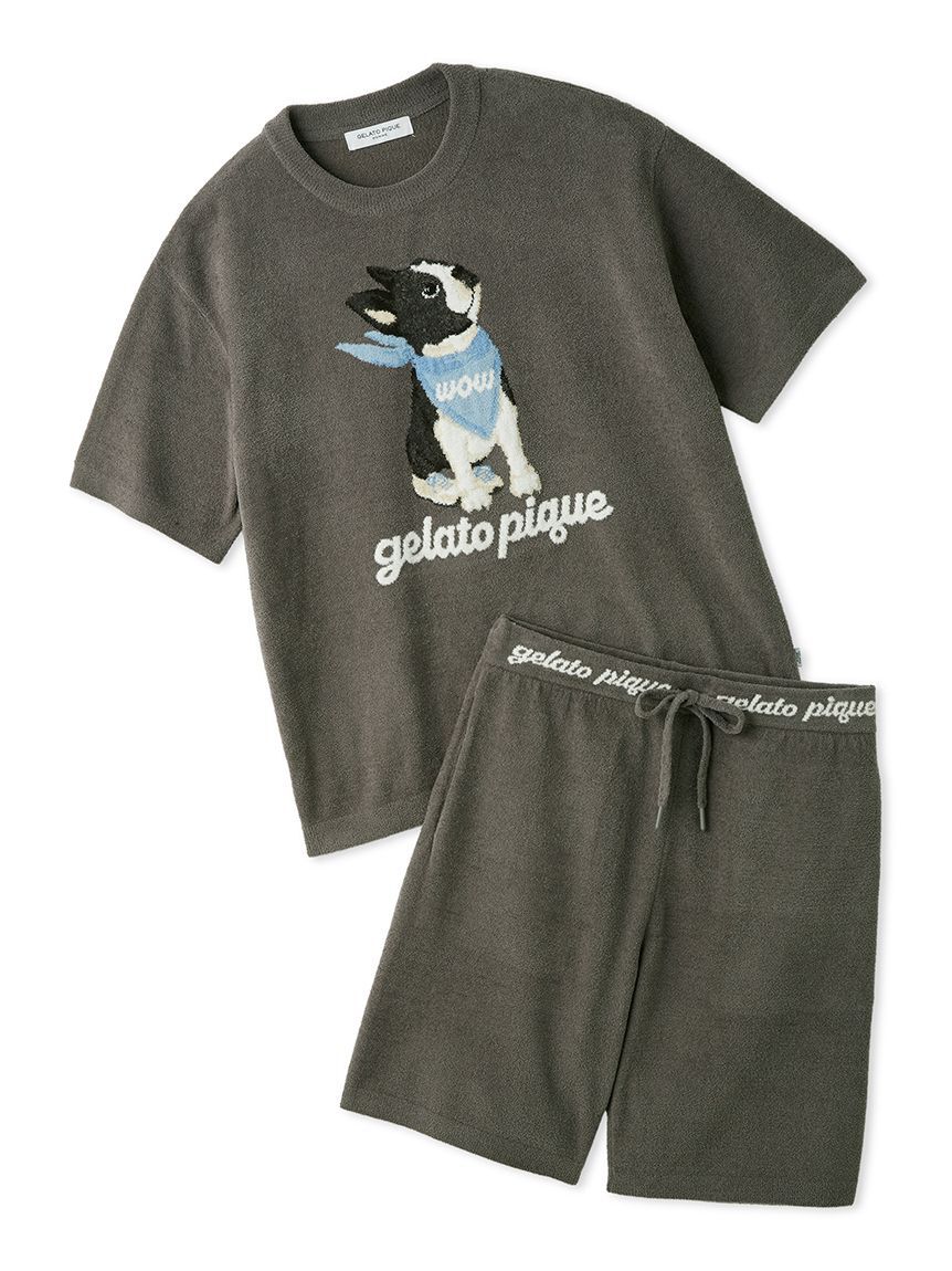 GELATO PIQUE HOMME「【ONLINE限定】【HOMME】エアリーモコドッグジャガードプルオーバー&ハーフパンツセット」|ルームウェア|