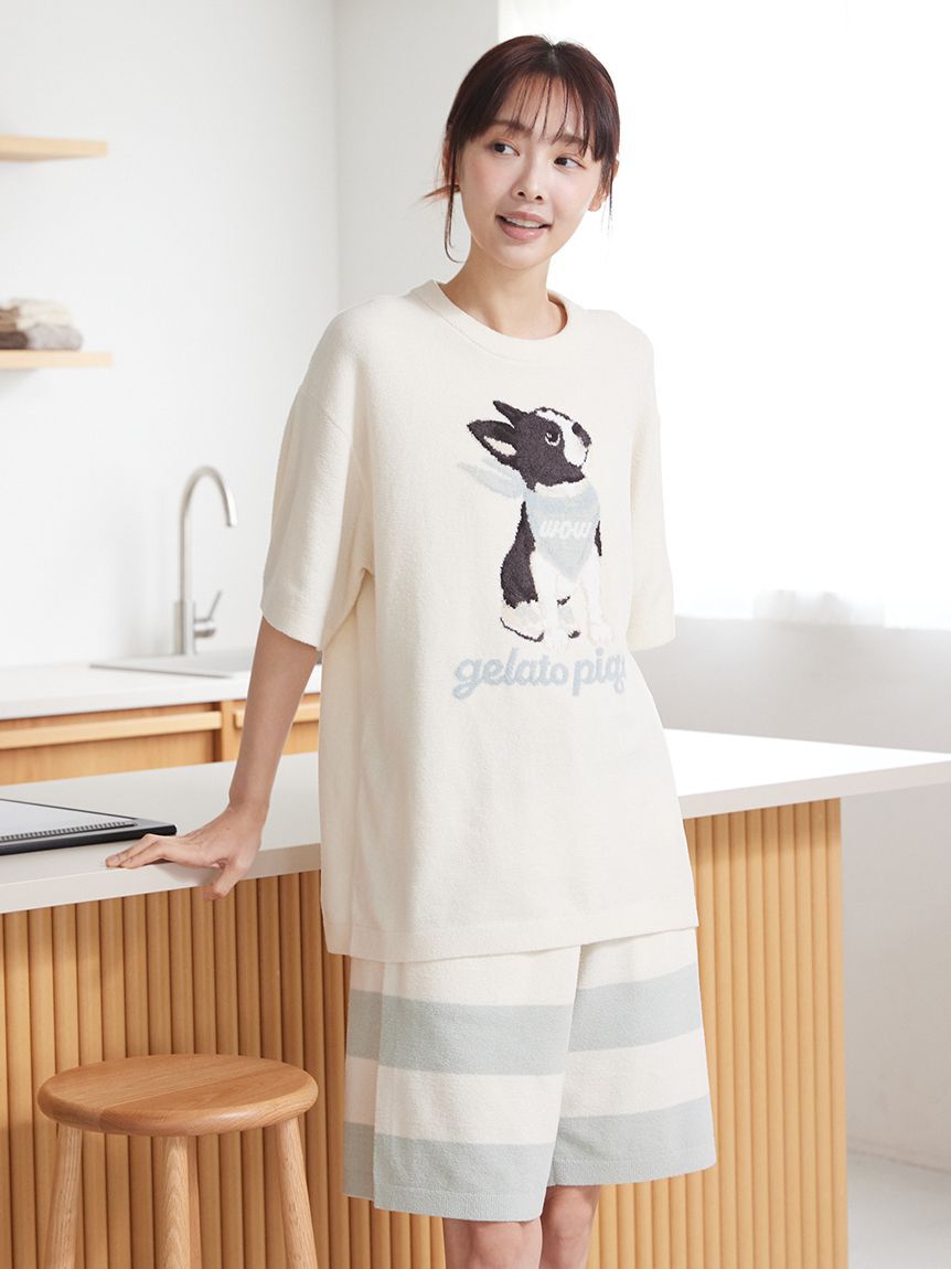 GELATO PIQUE HOMME「【ONLINE限定】【HOMME】エアリーモコドッグジャガードプルオーバー&ハーフパンツセット」|ルームウェア|