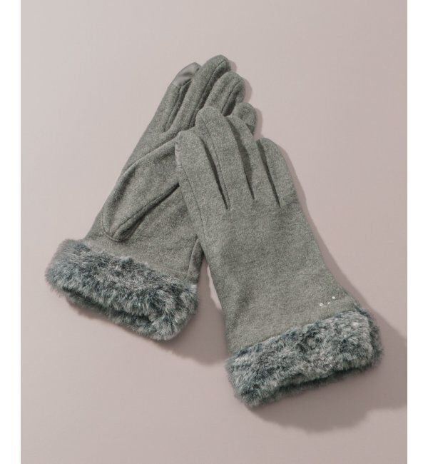ikka「フェイクファー付きジャージグローブ」|手袋|グレイ