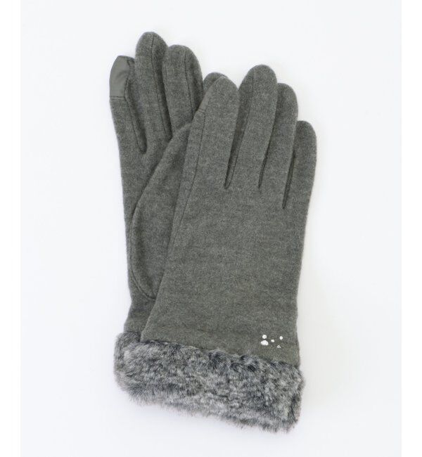 ikka「フェイクファー付きジャージグローブ」|手袋|