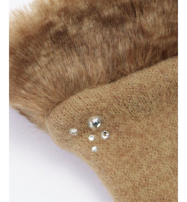 ikka「フェイクファー付きジャージグローブ」|手袋|