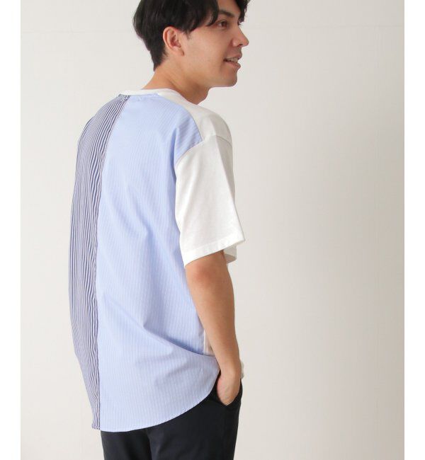 ikka「ストライプブロード切り替えTシャツ」|Tシャツ・カットソー|ホワイト
