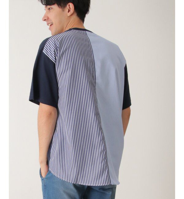 ikka「ストライプブロード切り替えTシャツ」|Tシャツ・カットソー|