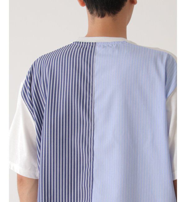 ikka「ストライプブロード切り替えTシャツ」|Tシャツ・カットソー|