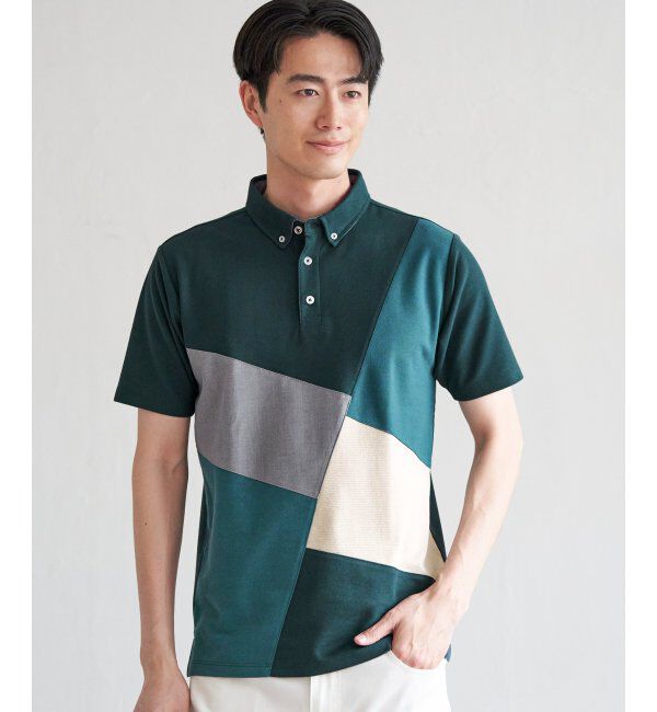 ikka「ブロックス鹿の子ナナメ切り替えポロシャツ」|その他|
