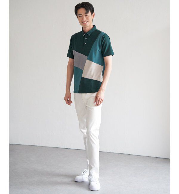 ikka「ブロックス鹿の子ナナメ切り替えポロシャツ」|その他|