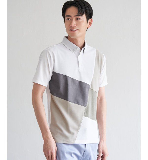 ikka「ブロックス鹿の子ナナメ切り替えポロシャツ」|その他|