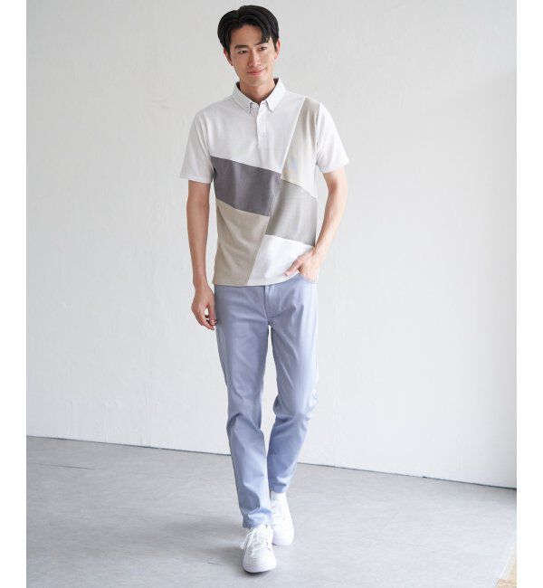 ikka「ブロックス鹿の子ナナメ切り替えポロシャツ」|その他|