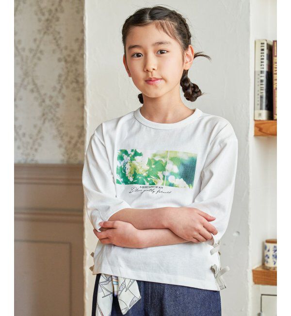 ikka kids「【親子コーデ】フォトロゴ脇レースアップ7分袖Tシャツ（120~160cm）」|Tシャツ・カットソー|