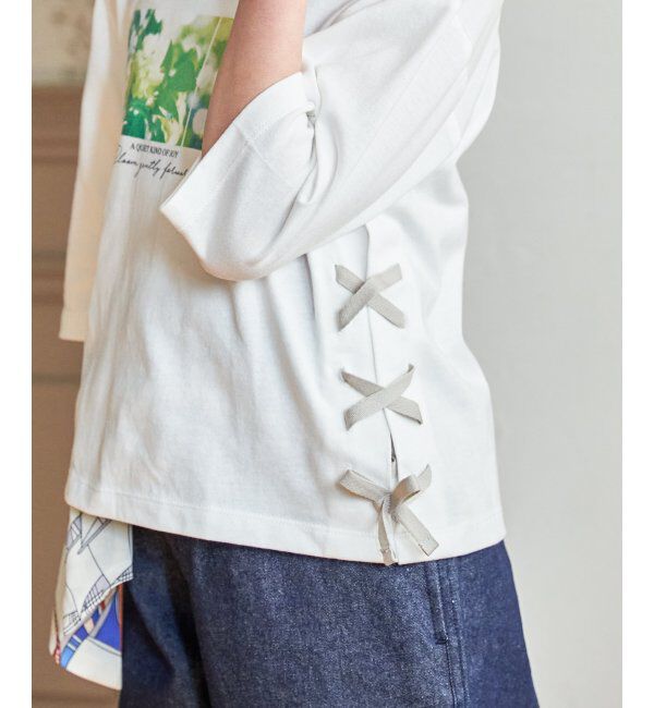 ikka kids「【親子コーデ】フォトロゴ脇レースアップ7分袖Tシャツ（120~160cm）」|Tシャツ・カットソー|