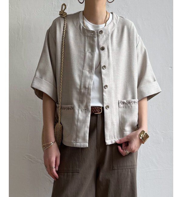 Lbc with Life「エクリュハーフスリーブジャケット」|テーラードジャケット|