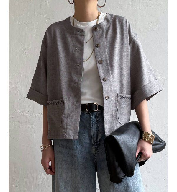 Lbc with Life「エクリュハーフスリーブジャケット」|テーラードジャケット|