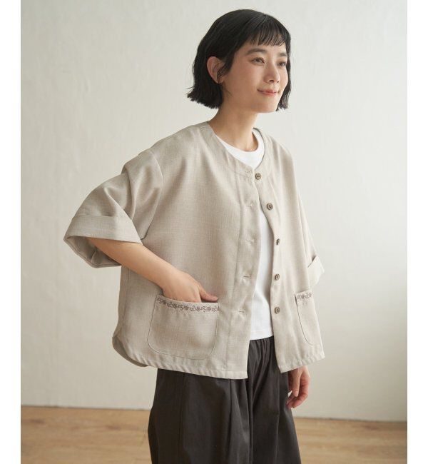 Lbc with Life「エクリュハーフスリーブジャケット」|テーラードジャケット|