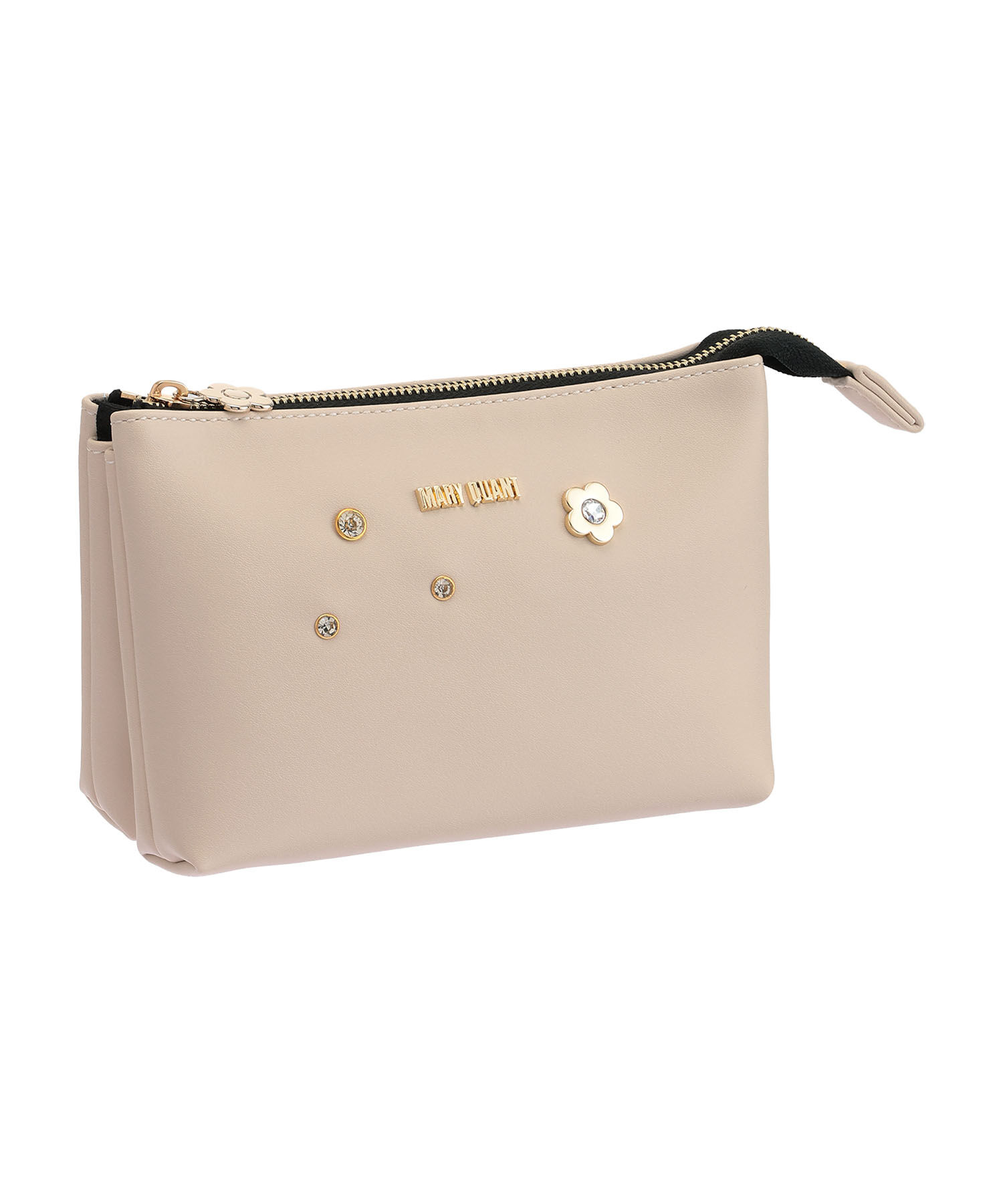 MARY QUANT「メタルビジュー 3ポケットポーチ」|ポーチ|ベージュ