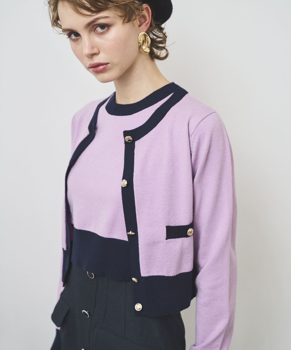 アンドクチュール「配色ニットアンサンブル」|カーディガン|