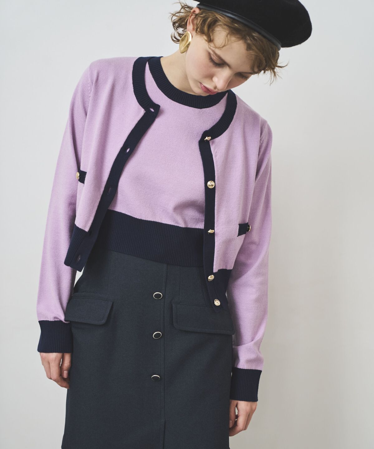 アンドクチュール「配色ニットアンサンブル」|カーディガン|