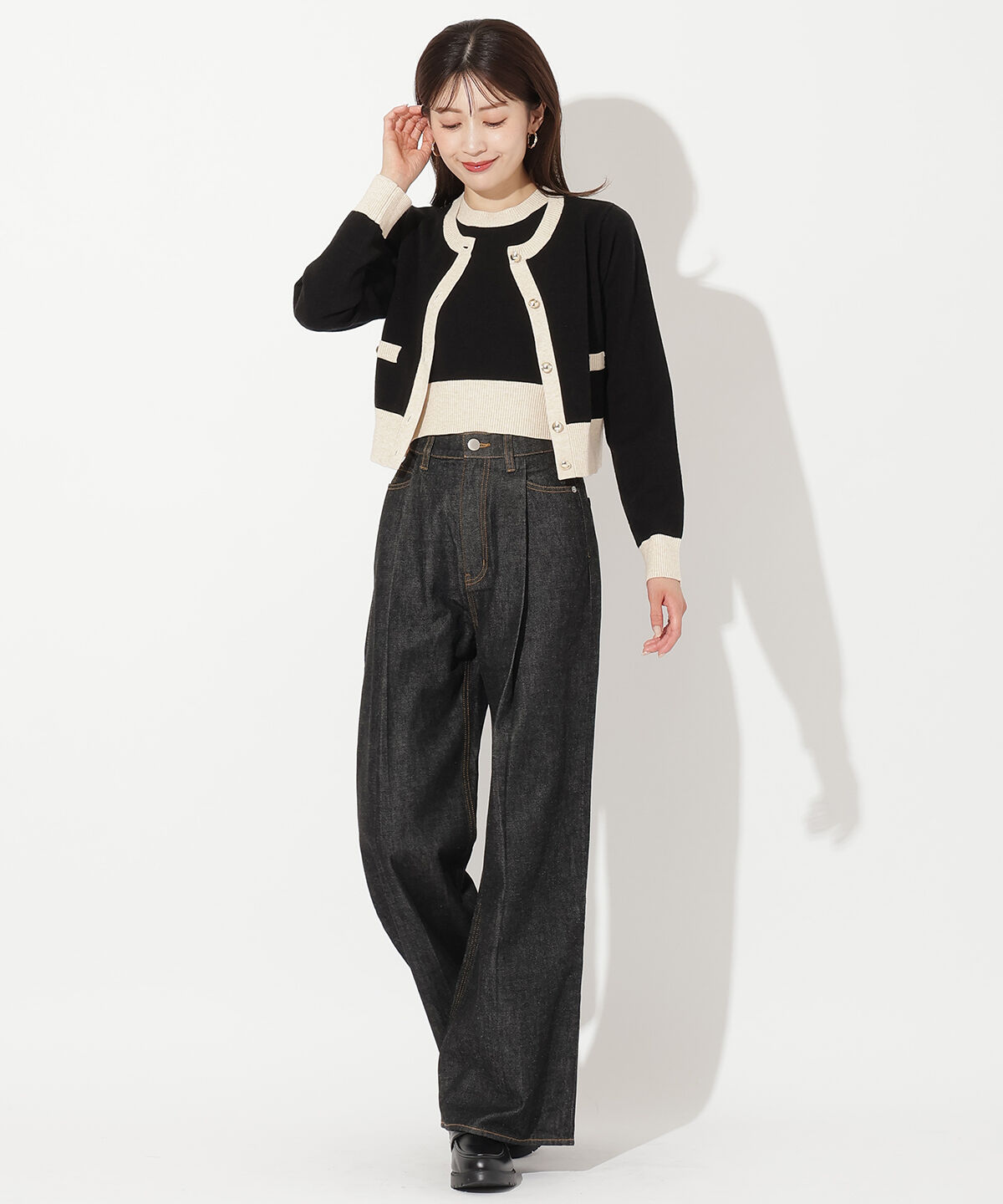 アンドクチュール「配色ニットアンサンブル」|カーディガン|