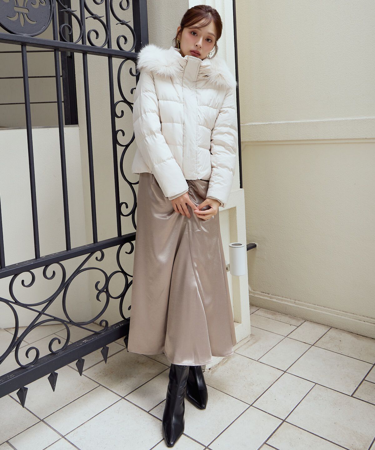 アンドクチュール「FOXファー付きショートダウン」|ダウン|