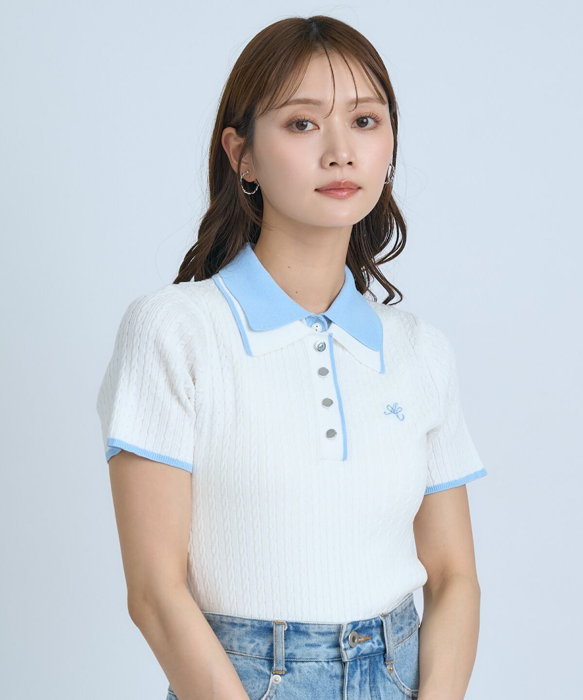 アンドクチュール「ダブルカラーケーブルポロニット」|ニット・セーター|