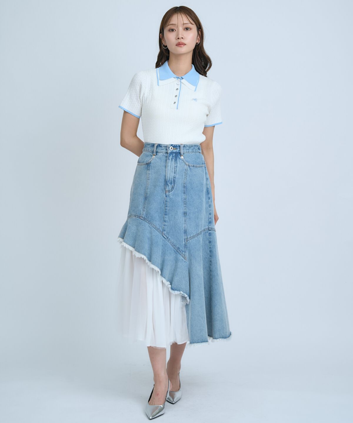 アンドクチュール「ダブルカラーケーブルポロニット」|ニット・セーター|