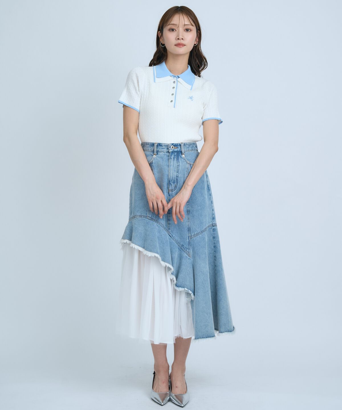 アンドクチュール「ダブルカラーケーブルポロニット」|ニット・セーター|