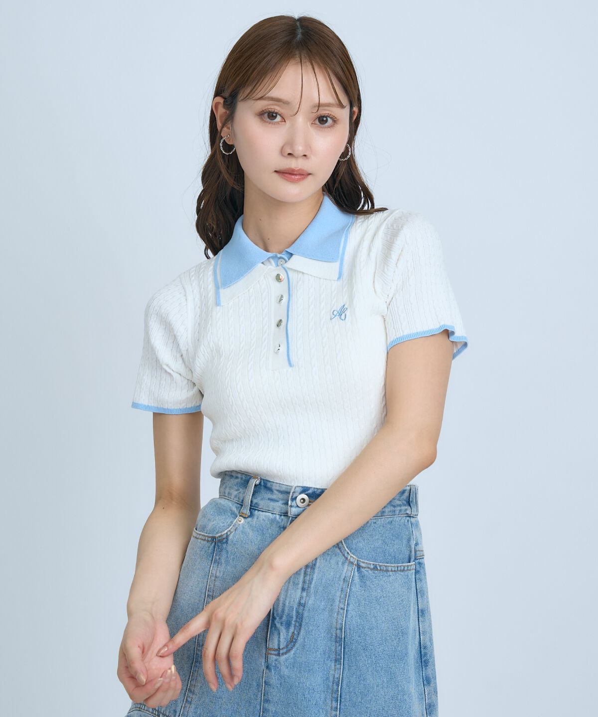 アンドクチュール「ダブルカラーケーブルポロニット」|ニット・セーター|