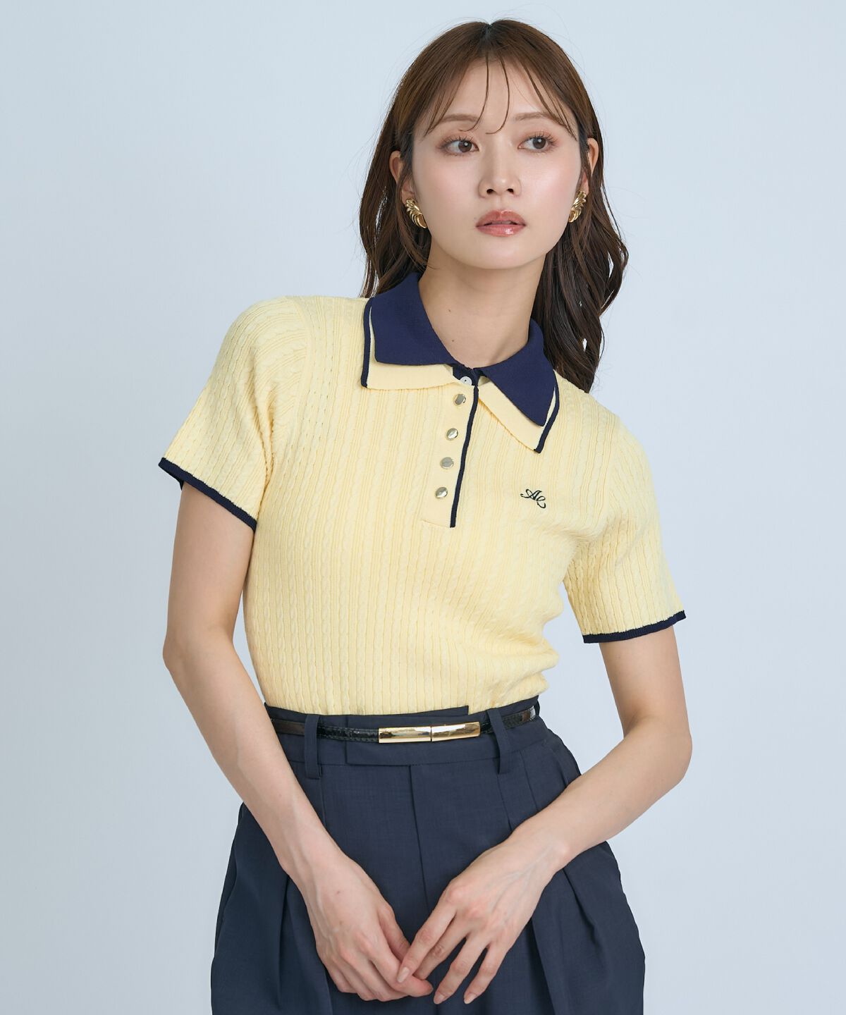 アンドクチュール「ダブルカラーケーブルポロニット」|ニット・セーター|