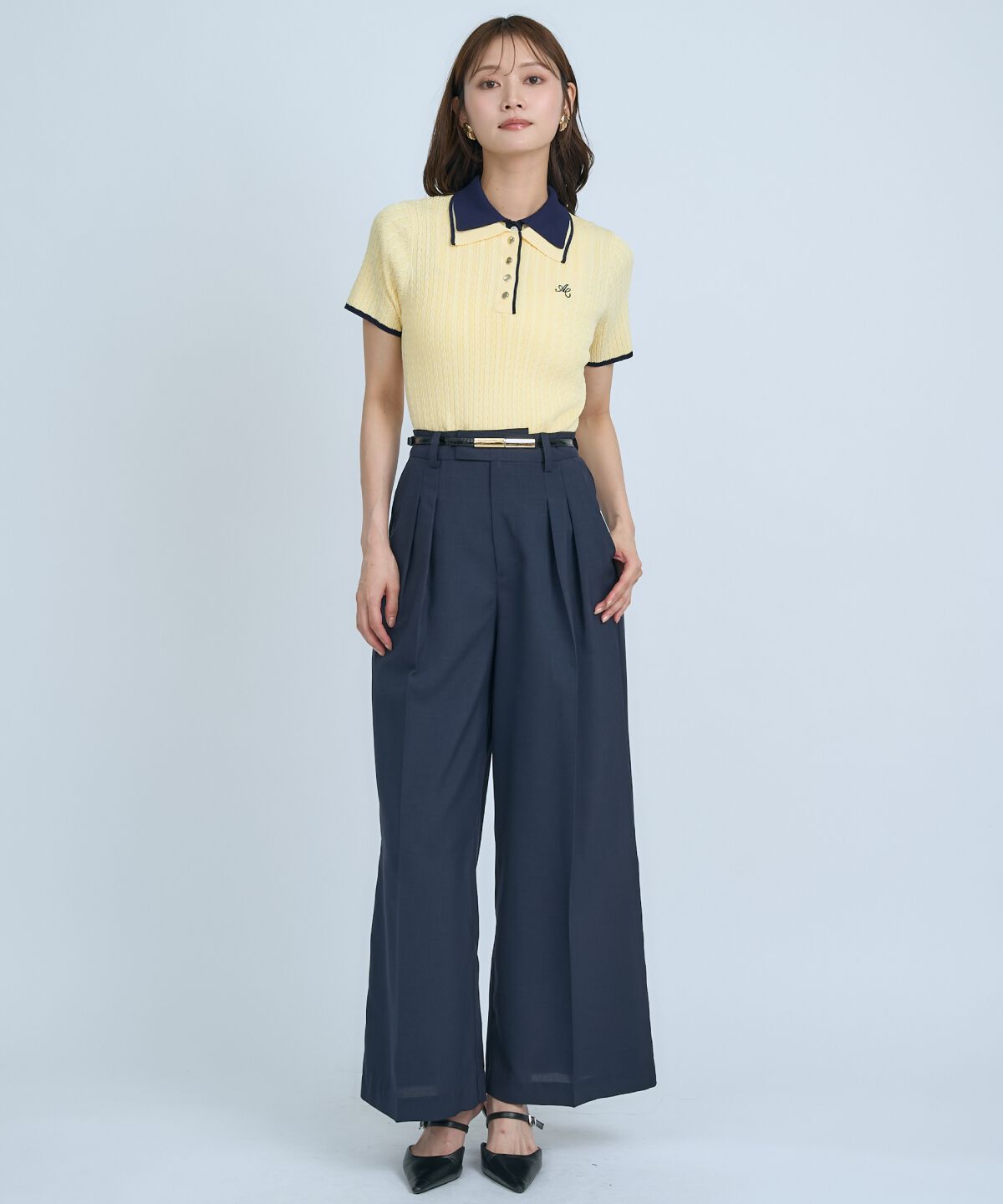 アンドクチュール「ダブルカラーケーブルポロニット」|ニット・セーター|