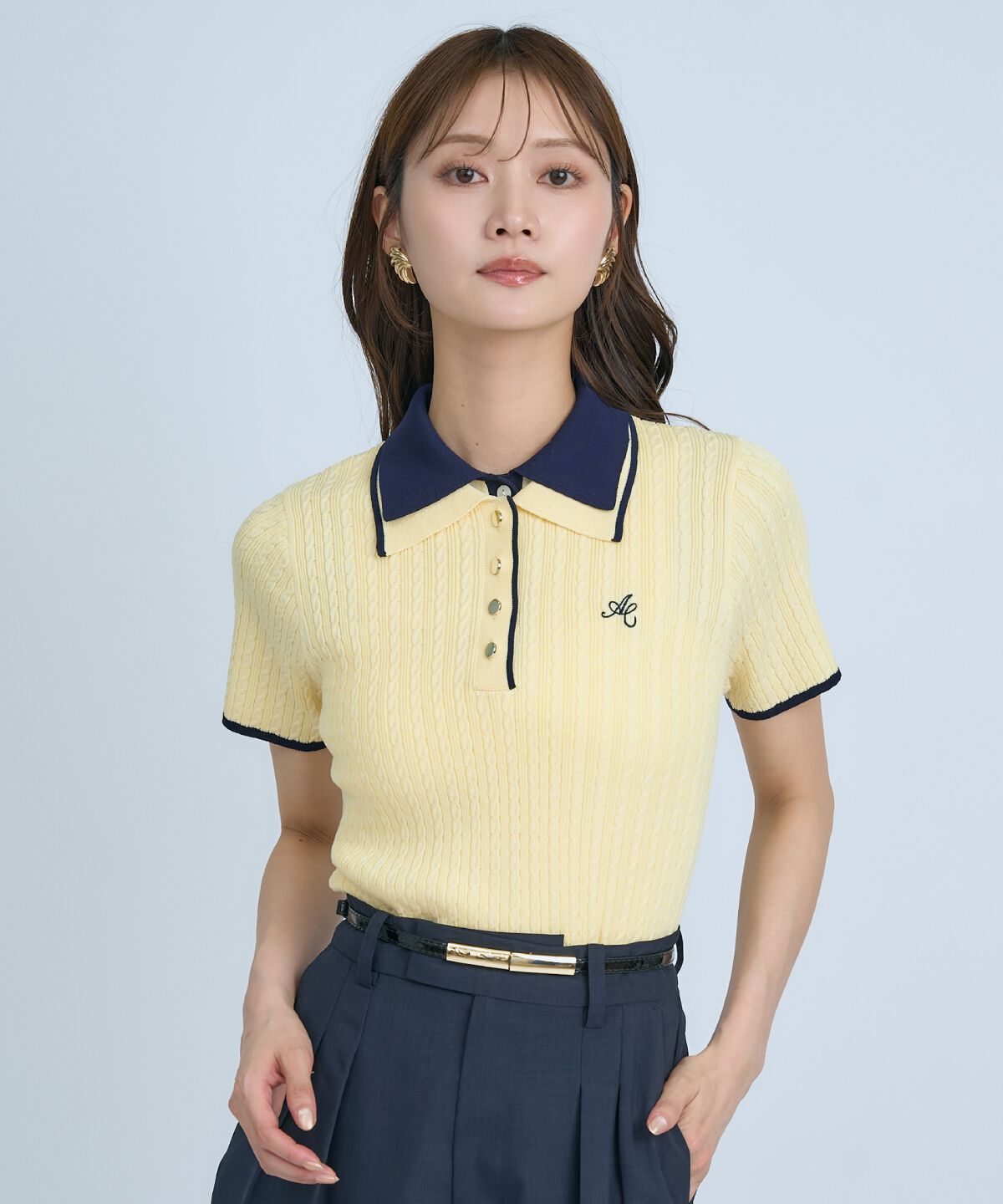 アンドクチュール「ダブルカラーケーブルポロニット」|ニット・セーター|