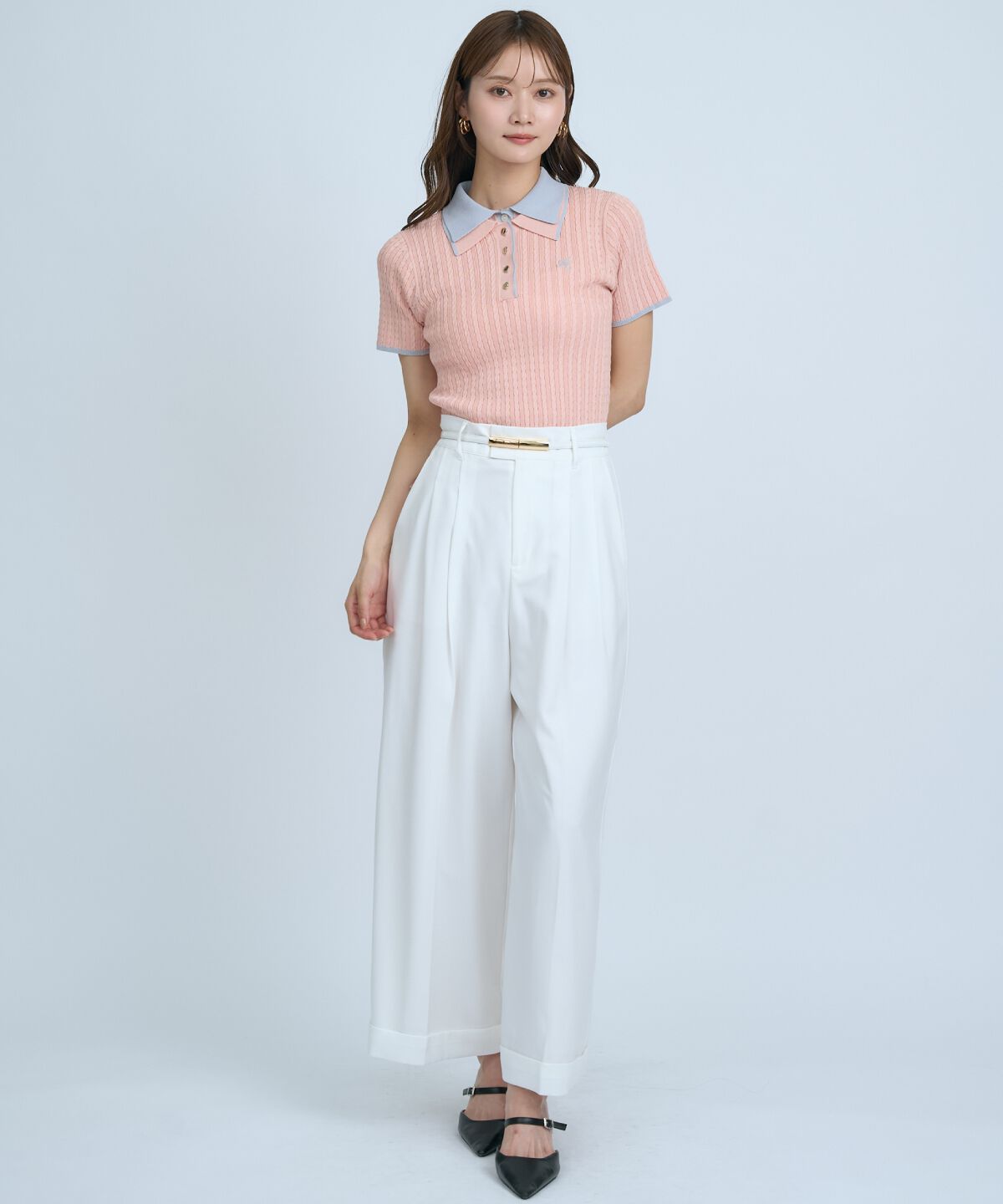 アンドクチュール「ダブルカラーケーブルポロニット」|ニット・セーター|